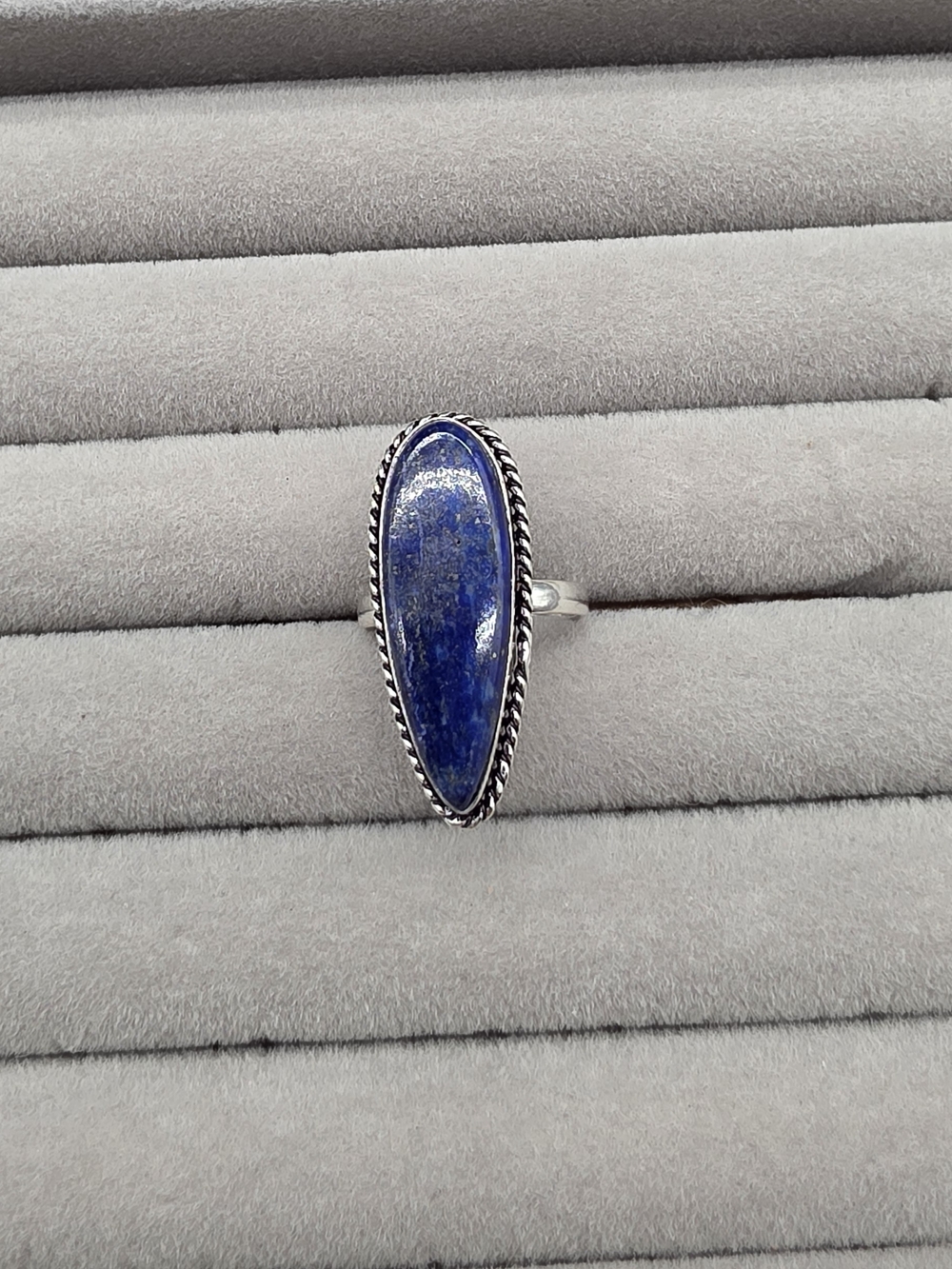 Silver Plated Teardrop Lapis Ring Soze 7 3/4 - Blue Stone